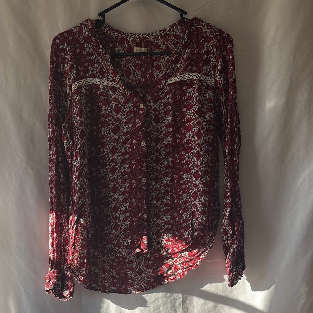 Floral Red Button-Up Blouse